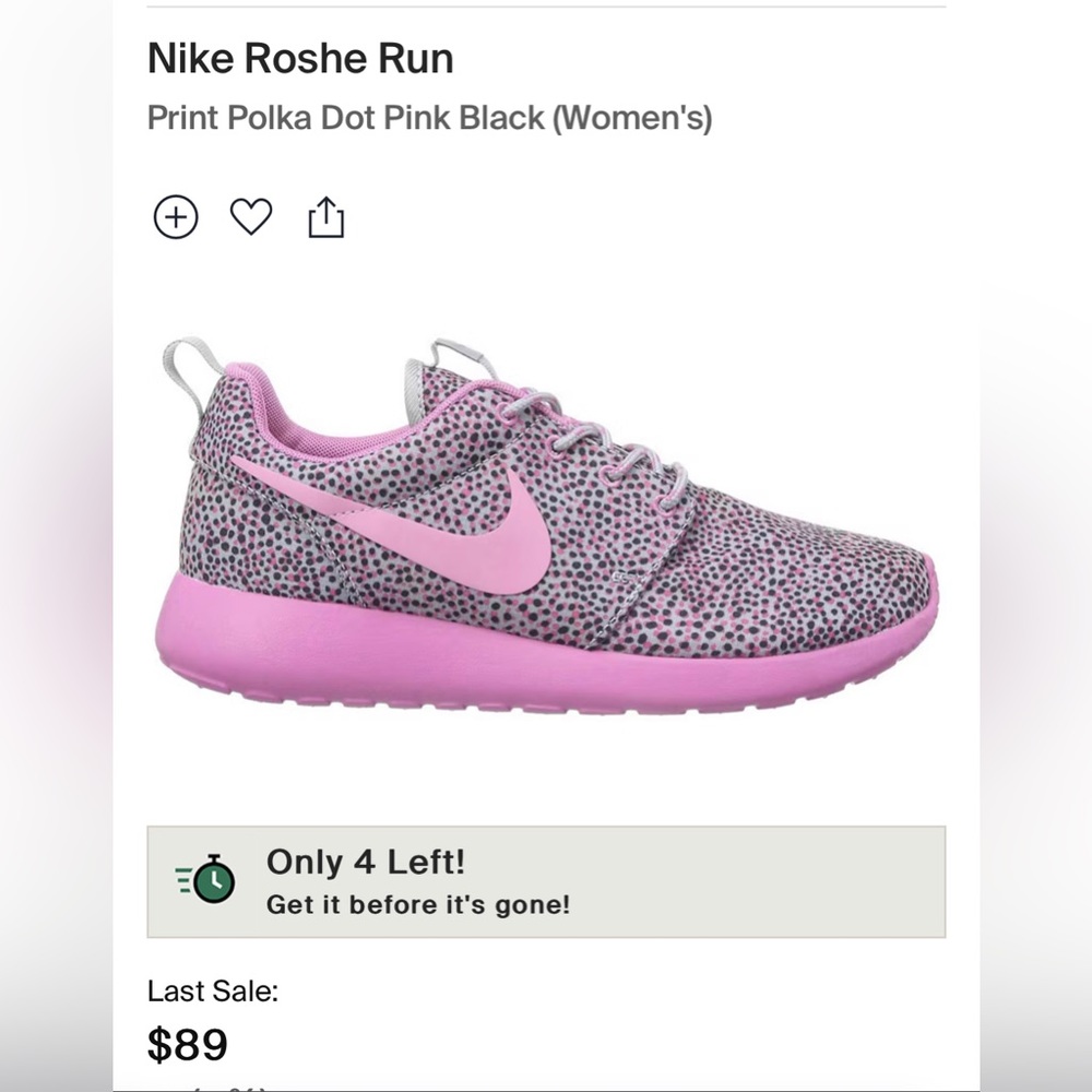 Print Polka dot pink black 
Nike Roshe run 
Need to be cleaned